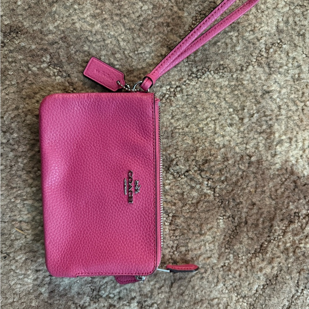 Coach Pink Leather Wristlet with Gold Hardware